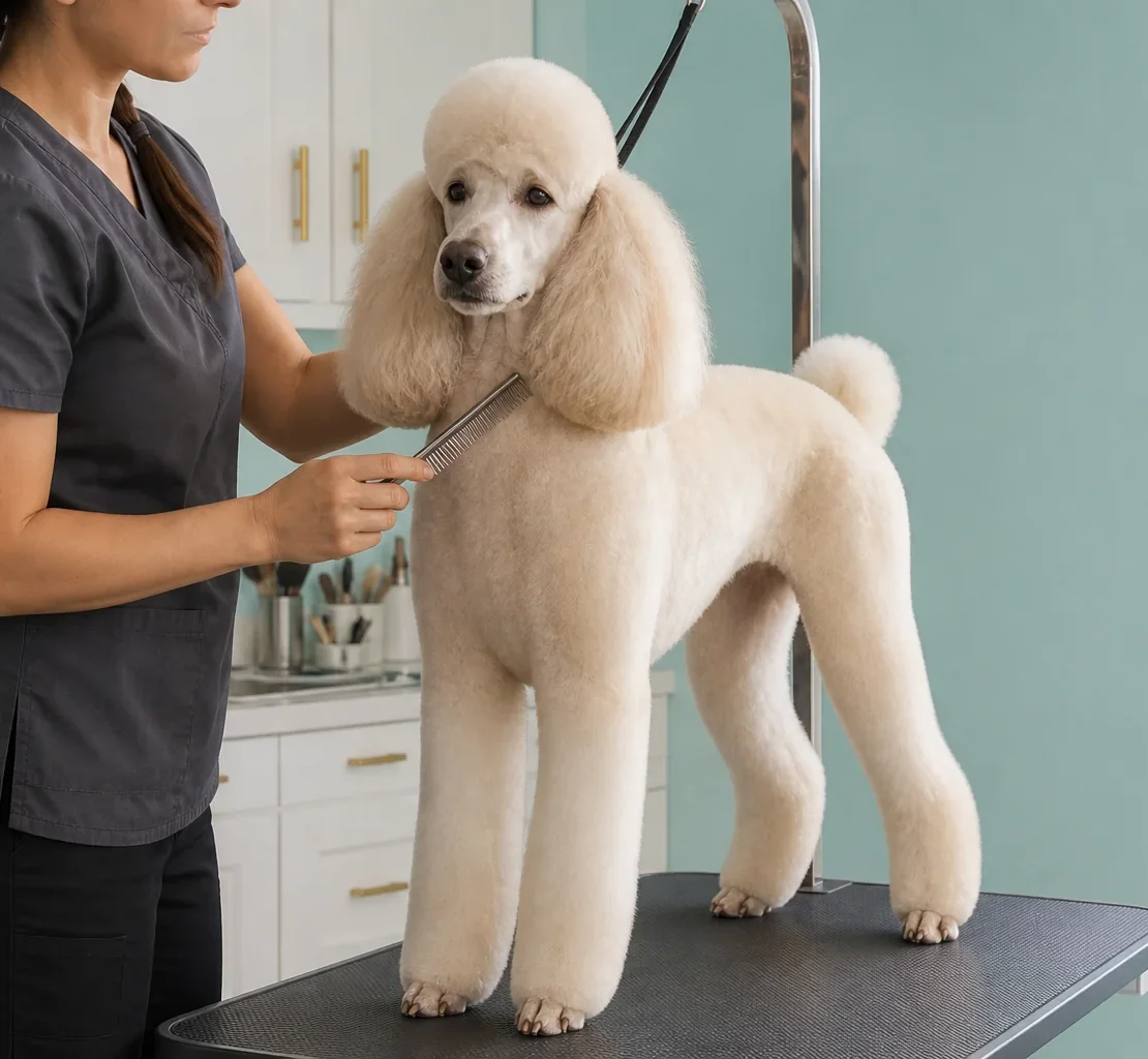 full-groom-poodle poodle getting groomed