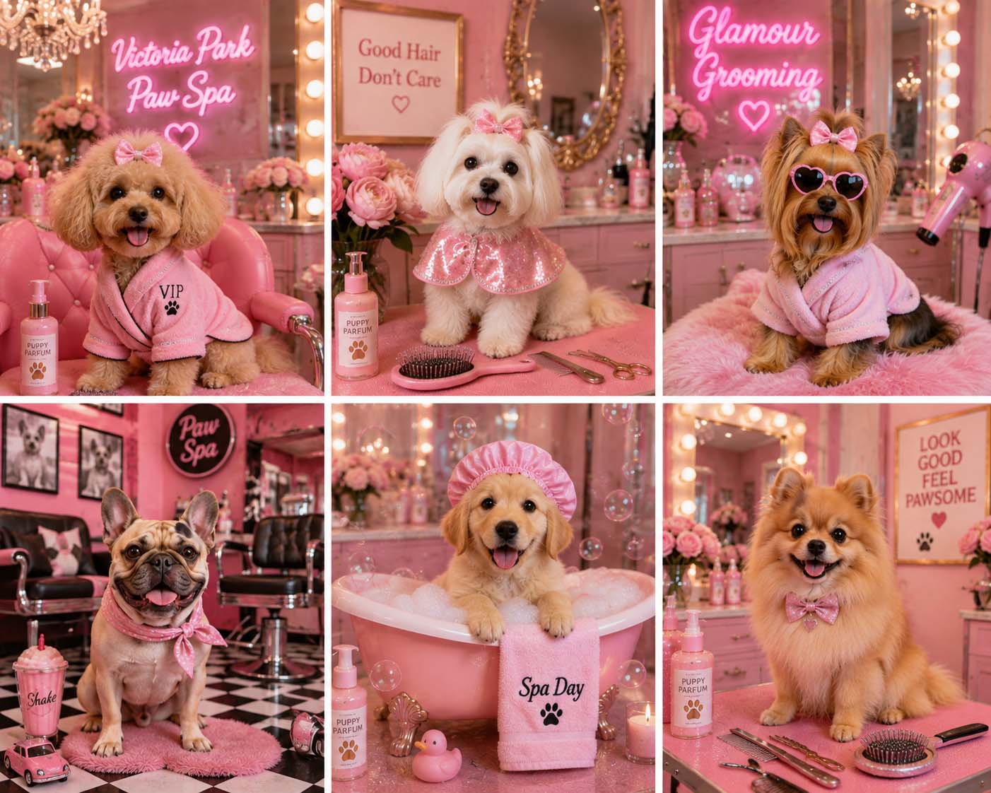 SPA 2 photo collage of dogs getting spa treatments